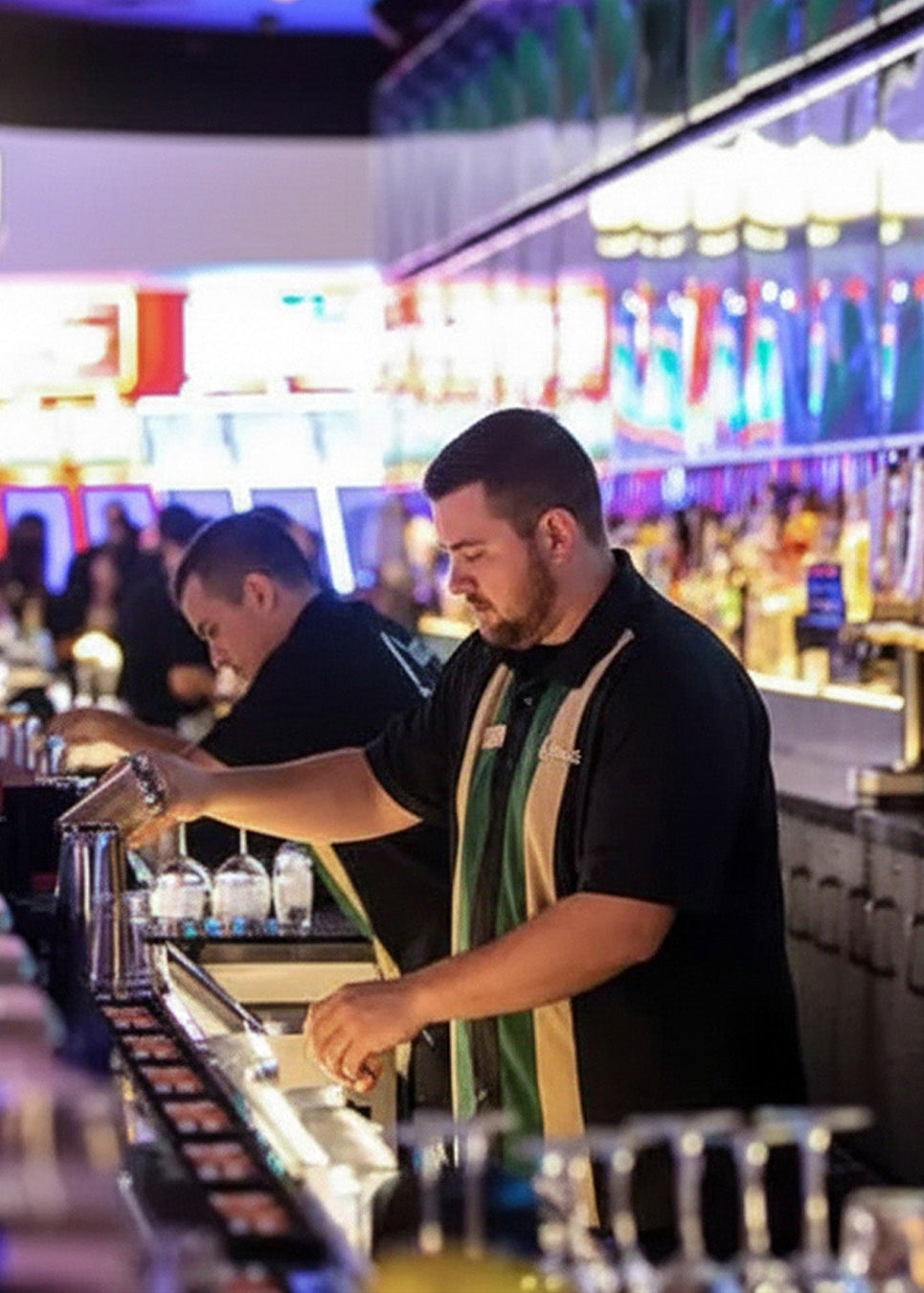 bartender uniforms for hotel casino and restaurants. Custom design and performance fabrics with modern fit made in las vegas nevada by Kaptva Apparel