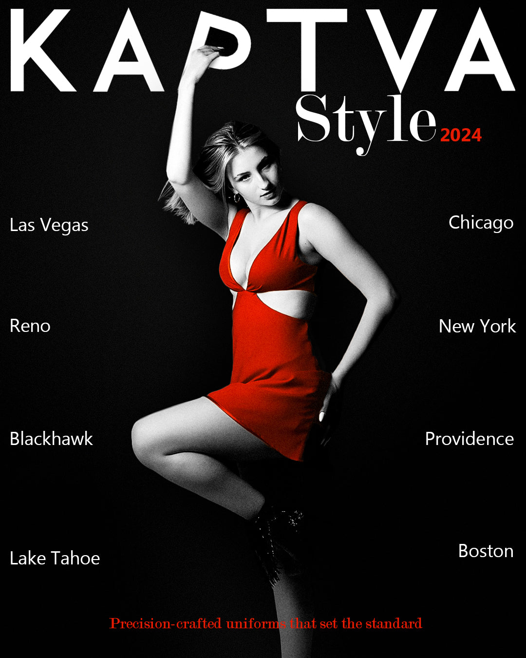 Uniform Design for cocktail waitress, casino staff, restaurant hostess, bartenders by Kaptva Apparel.