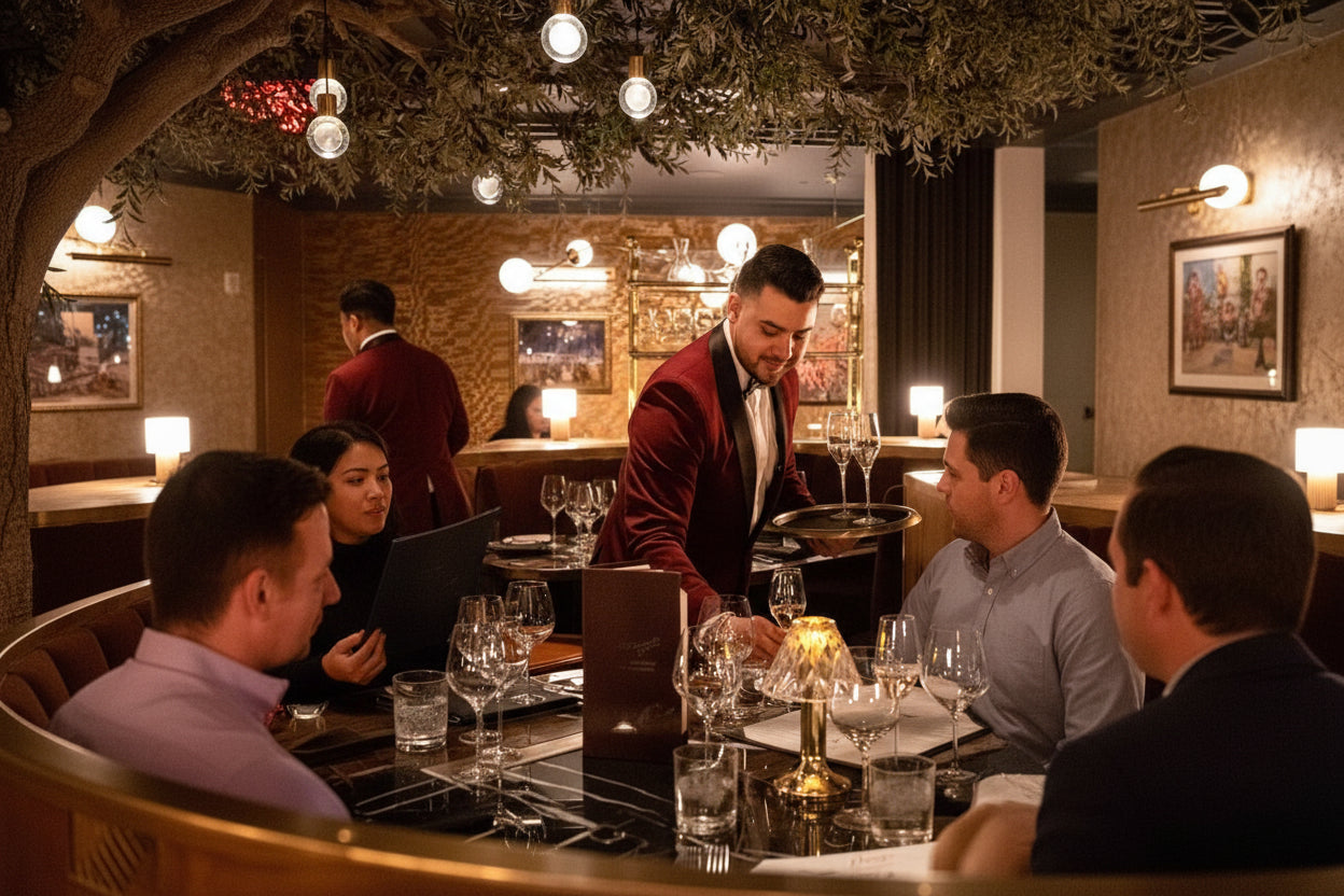 restaurant uniforms custom design tailored server jackets for captains and staff uniforms. Custom designed by Kaptva Apparel