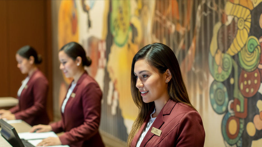 custom design and manufactured front desk uniforms for your brand and hotel made in las vegas