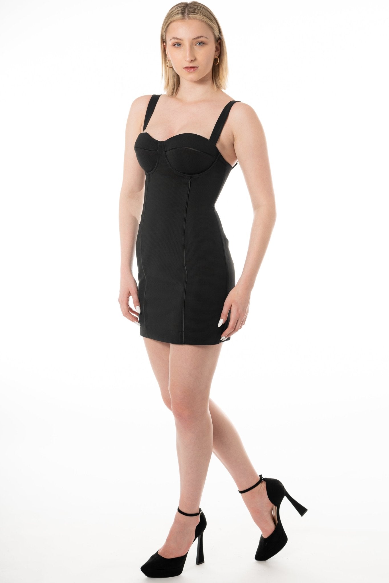 SHEA Cocktail Server Uniform Dress for gaming, casino, hotel, restaurant, hospitality, and resorts. Mini corset dress with satin piping and built in bra. - KAPTVA Apparel
