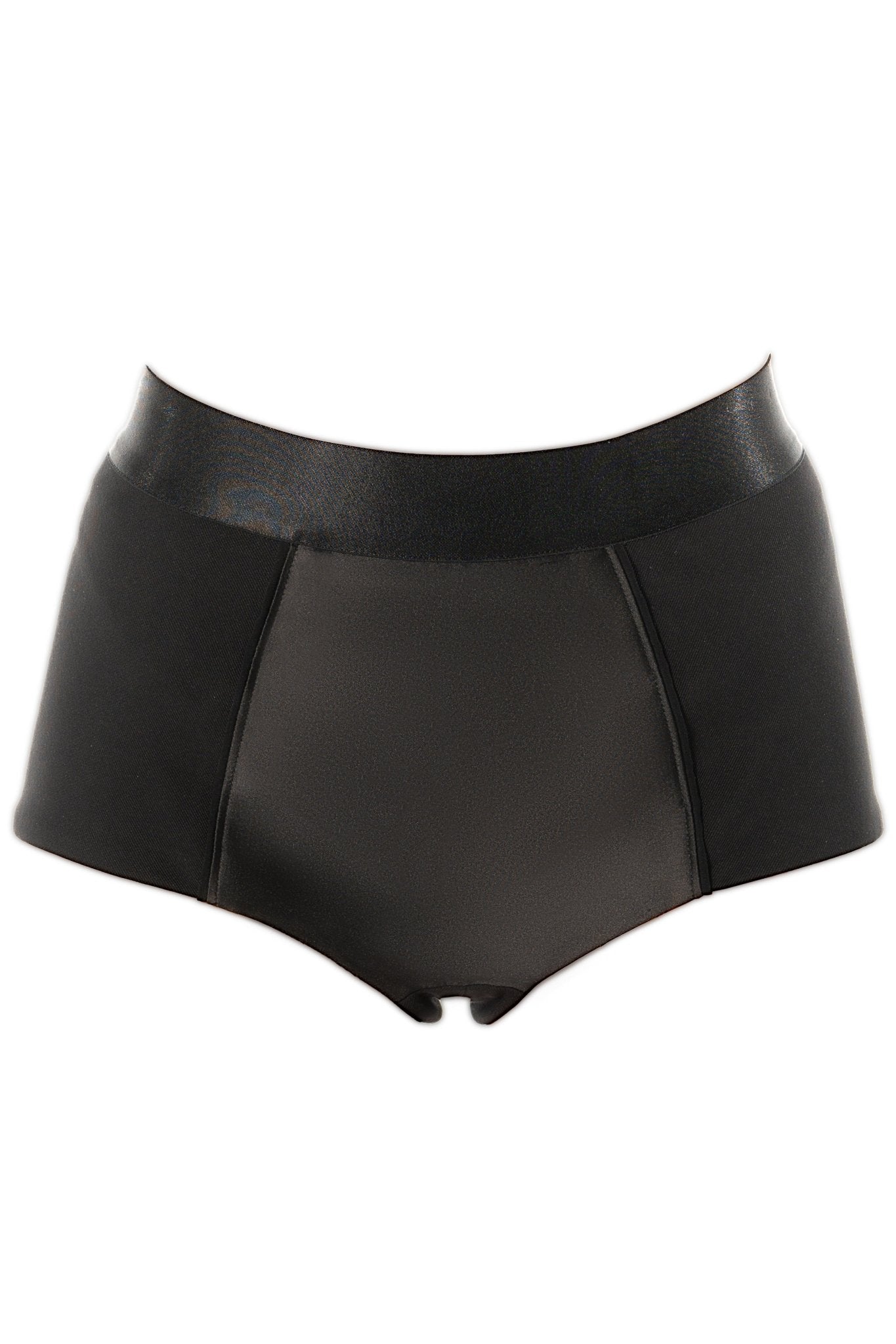 DOLLY Cocktail Short Uniform for gaming, casino, hotel, restaurants, hospitality, and resorts. Uniform shorts with satin panel and stretch sides and a gold zipper detail. - KAPTVA Apparel