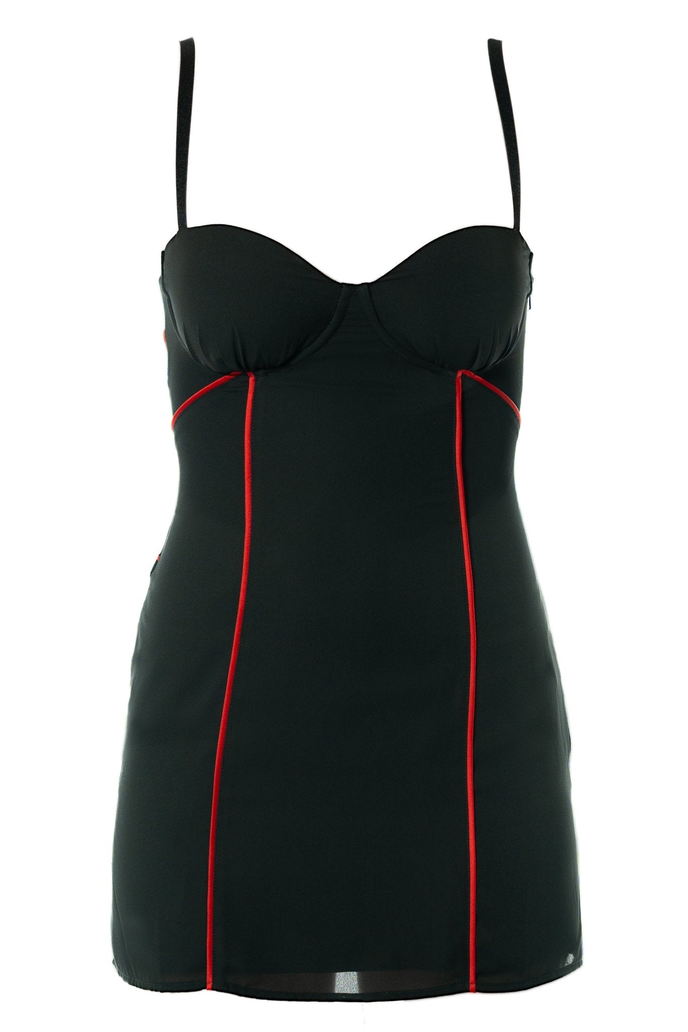 THEA Cocktail Server Uniform Dress for gaming, casino, hotel, restaurants, hospitality, and resorts. Mini dress with contrast satin piping and corset top. - KAPTVA Apparel