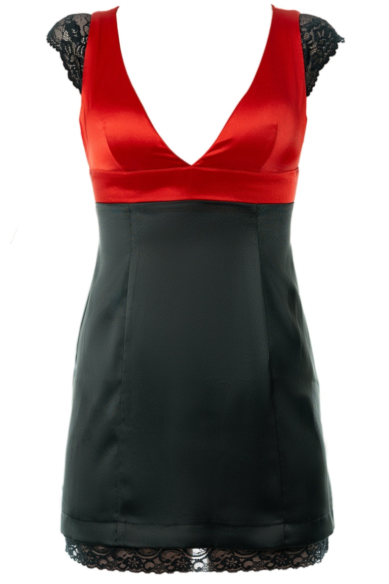 MIA Cocktail Server Uniform Dress for gaming, casino, hotel, restaurants, hospitality, and resorts. A mini dress with contrast top and lace cap sleeve and hemline. - KAPTVA Apparel