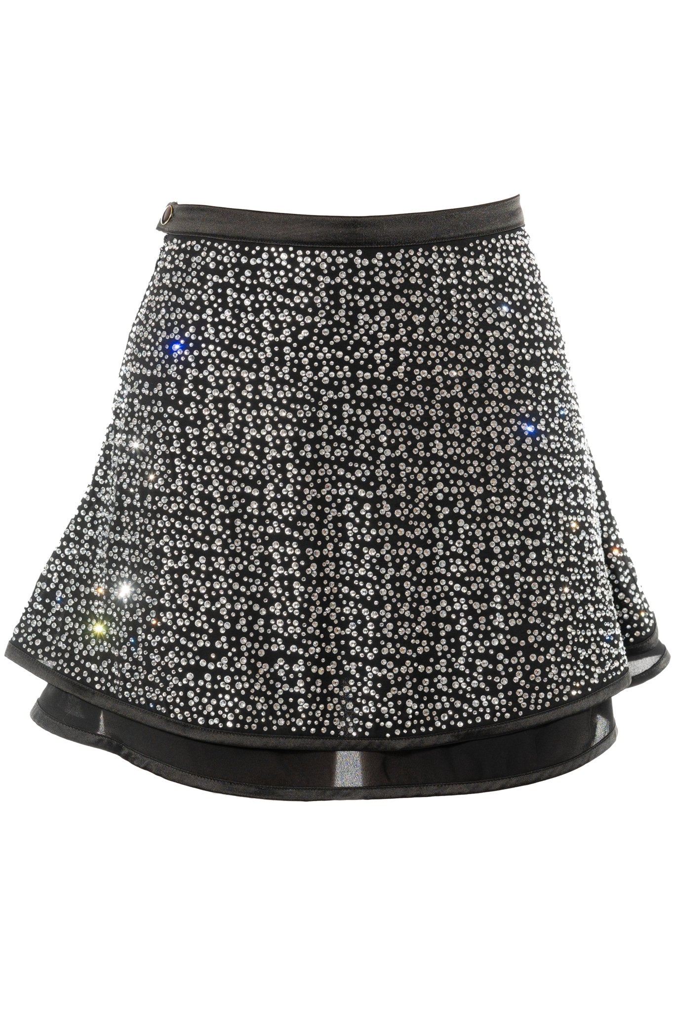 RUBY Cocktail Server Uniform Skirt for gaming, casino, hotel, restaurants, hospitality, and resorts. Mini skirt with all over stone motif design with 2 layers of georgette. - KAPTVA Apparel