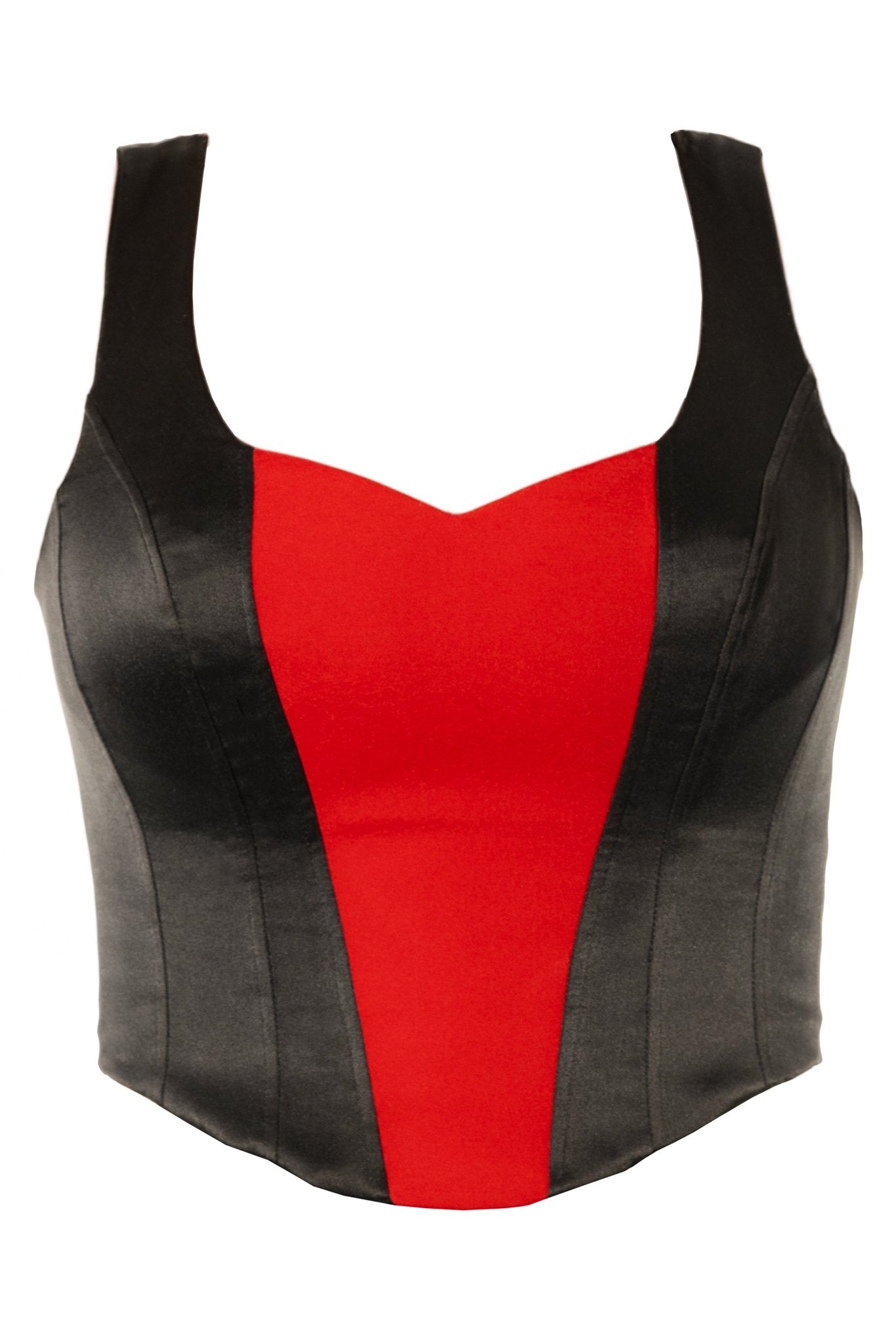 CARA Bustier Uniform top for gaming, casino, hotel, restaurant, and resorts. Corset uniform with contrast panel and sweetheart neckline. Stretch satin with full lining. - KAPTVA Apparel