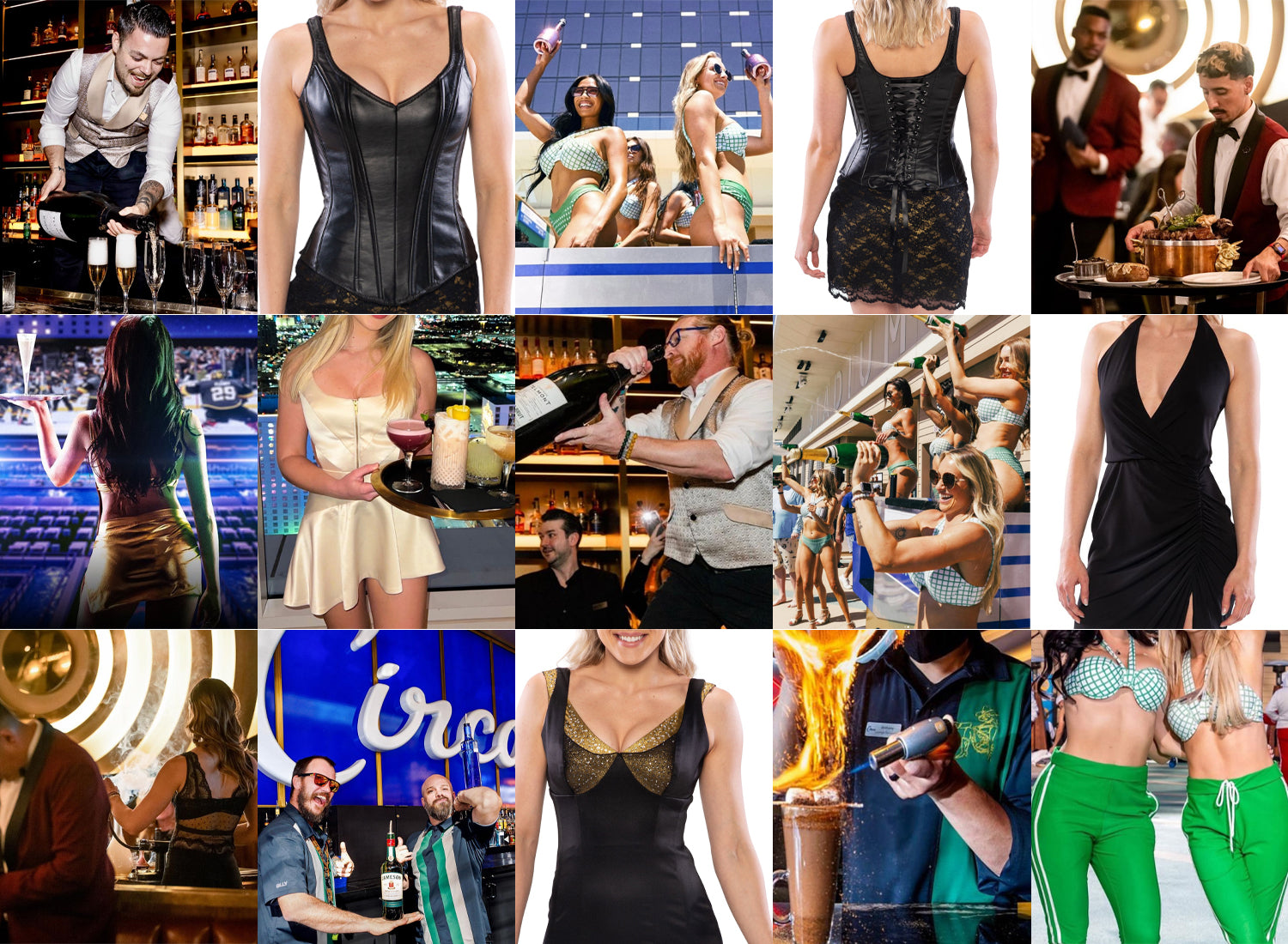 casino uniforms at Circa, Barry's downtown prime, stadium swim, legacy club, monarch cocktail. Custom uniform designs in real life. KAPTVA Apparel