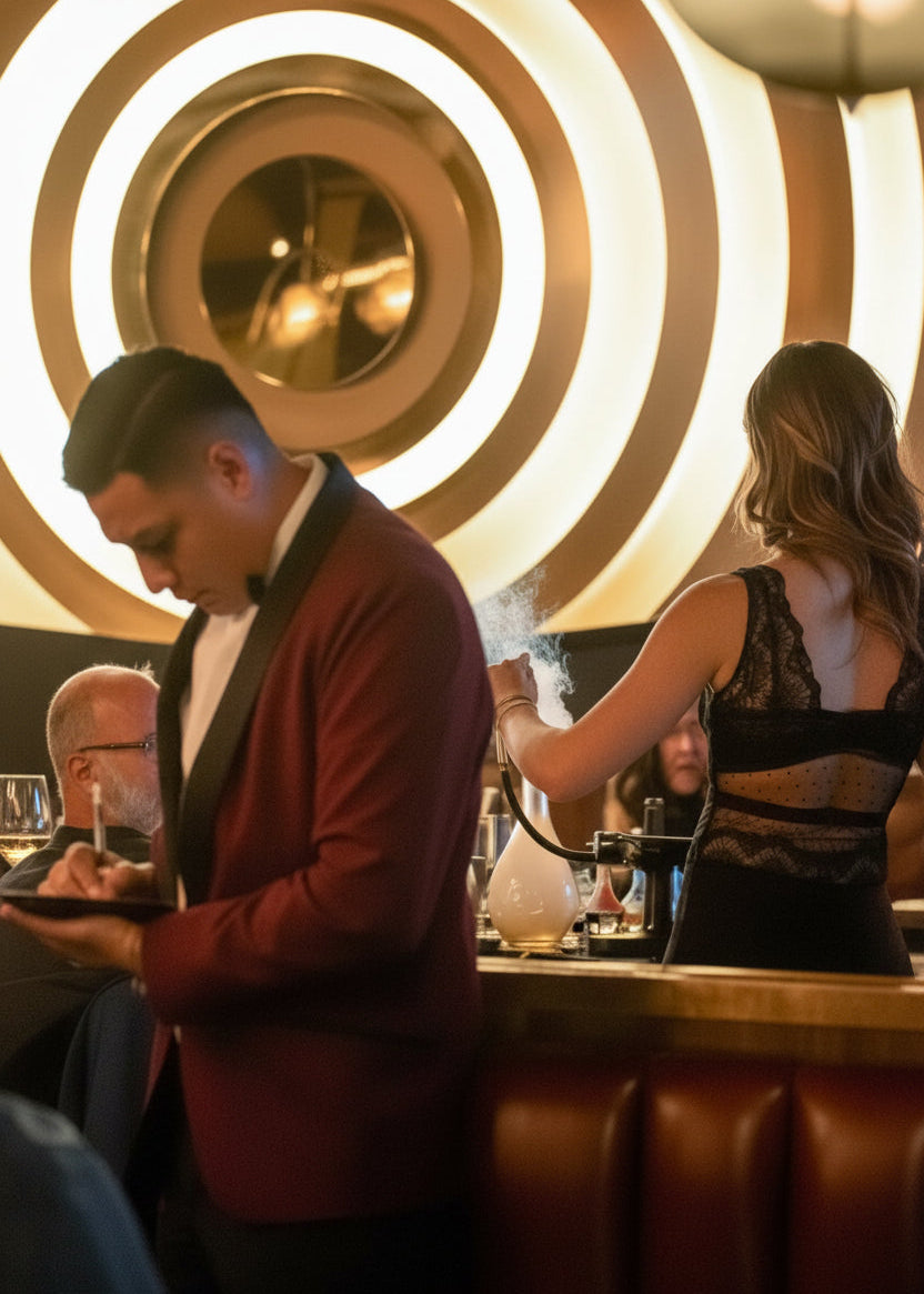 custom restaurant staff uniforms for high end steakhouse captains, bartenders, hostess, servers, and chef positions designed and manufactured by KAPTVA 