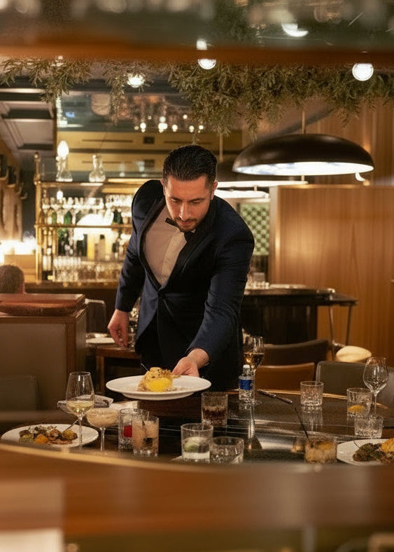 custom restaurant staff uniforms for high end restaurants tailored jackets for wait staff. hotel casino restaurant uniforms