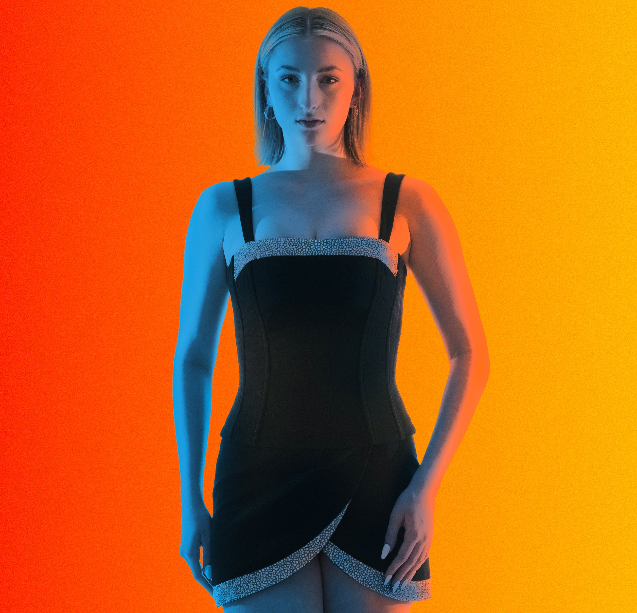 EVIE Bustier uniform for casino and hotel cocktail waitress or cocktail server with matching cocktail skirt uniform by KAPTVA Apparel. 