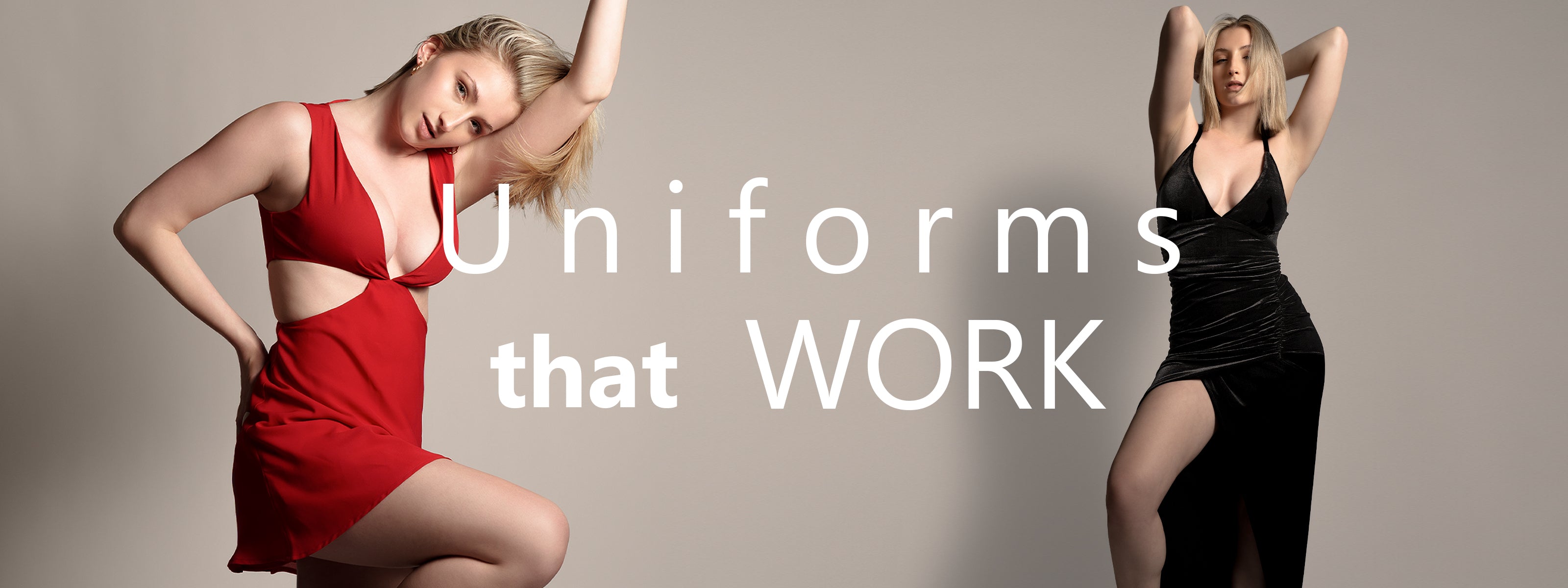 hotel and casino hospitality uniforms for cocktail server, hostess, dealer, front desk, and swim