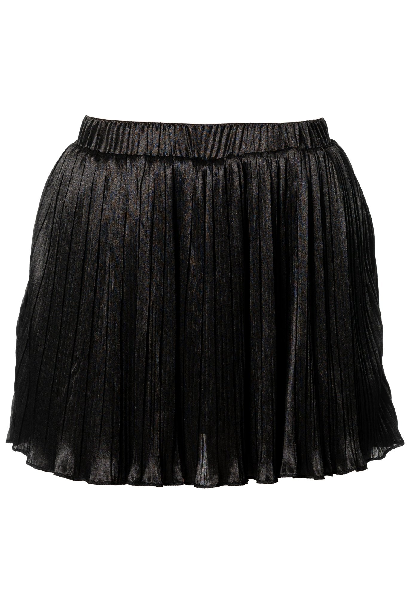 ELENA Cocktail Uniform Skirt for gaming, casino, restaurants, hotel, hospitality, and resorts. Short satin pleated uniform skirt with built in shorts and elastic waist. - KAPTVA Apparel